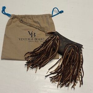 Vintage Boho Louis Vuitton Fringed Wristlet Pouch - Brown Multitone